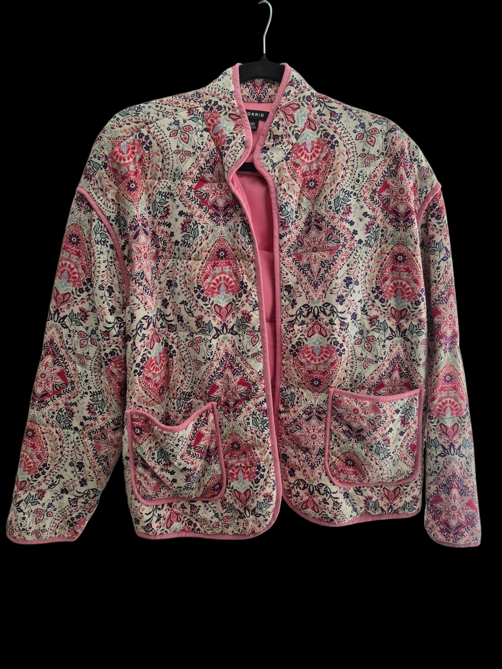 💕Quilted Paisley Jacket with Pink Trim on Cream Size 00💕